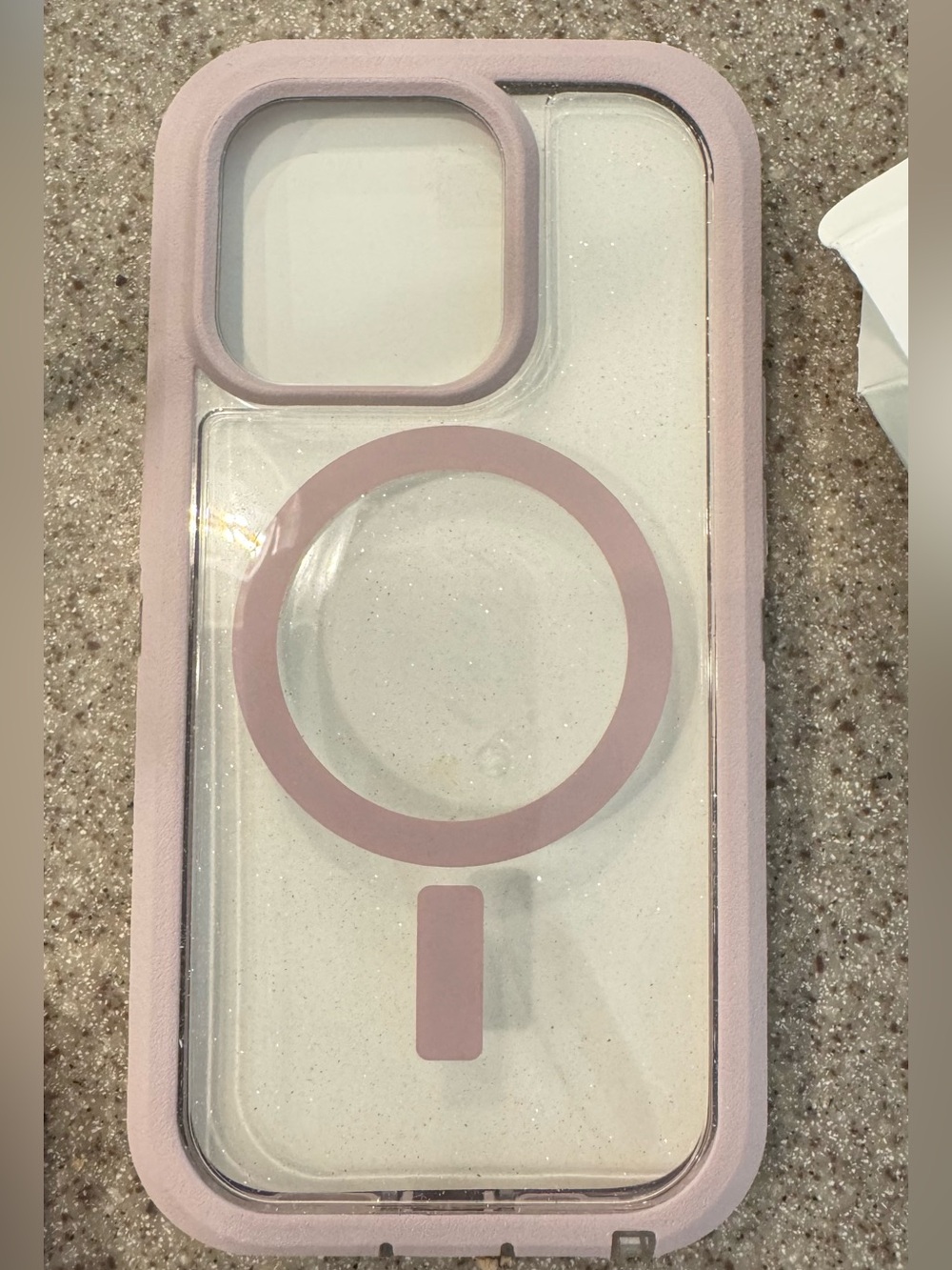 iPhone 15 Pro OtterBox Clear Case with Pink MagSafe Ring. Starry Mountain Color